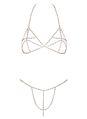 Soutien-gorge et string bijoux en chaînettes dorées et strass irisés - R24505186001